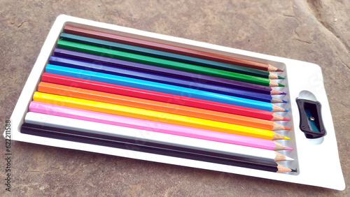 many drawing colour pencil in a box