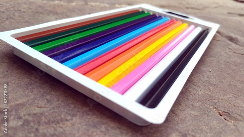 many drawing colour pencil in a box