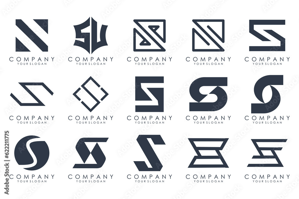 Abstract collection with letters S logo design. creative design logotype S with black colors.