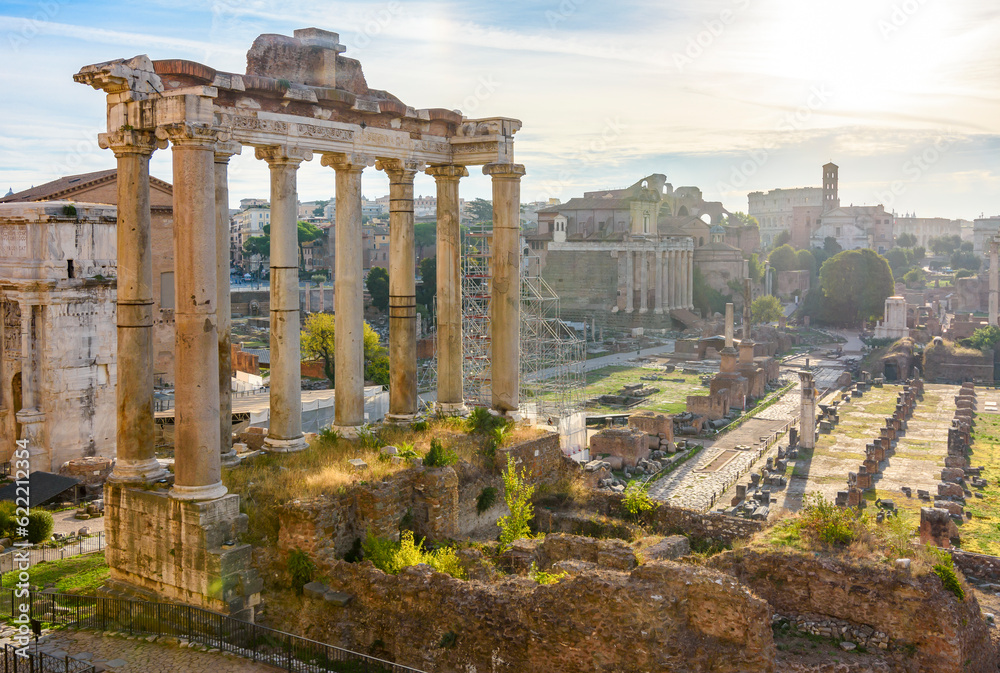 Panorama of Roman Forum in Rome, Italy