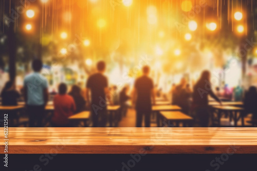 Abstract blurred people in night festival city park bokeh background - vintage tone
