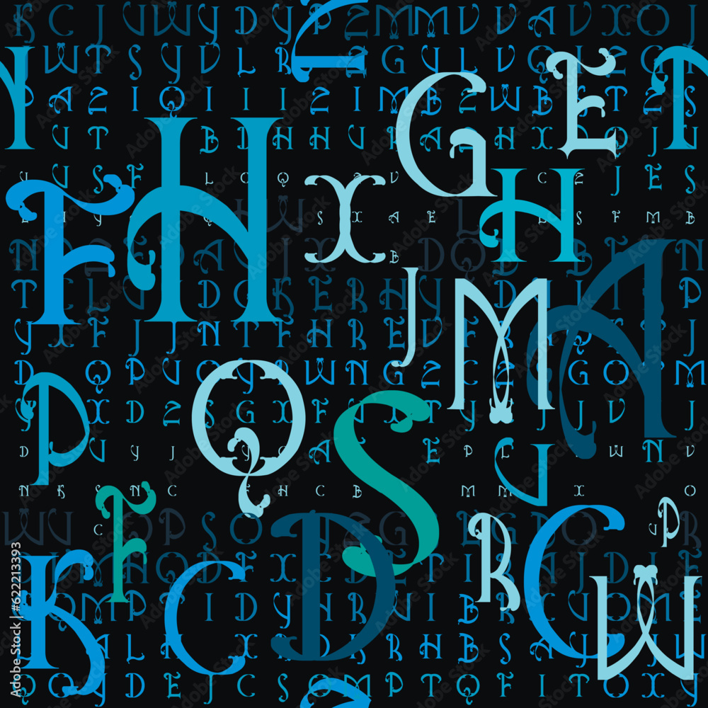Blue letters seamless pattern. Matrix style modern abc background ...