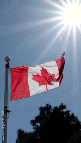 close up waving flag of Canada. flag symbols of Canada. Canada national flag waving in beautiful sky.