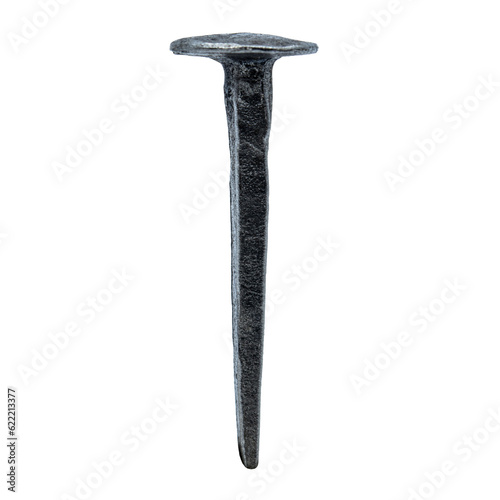 one Iron nail forged  isolated  closeup with details