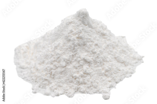 Wheat starch isolated on white background. Pile of Wheat Starch. close up