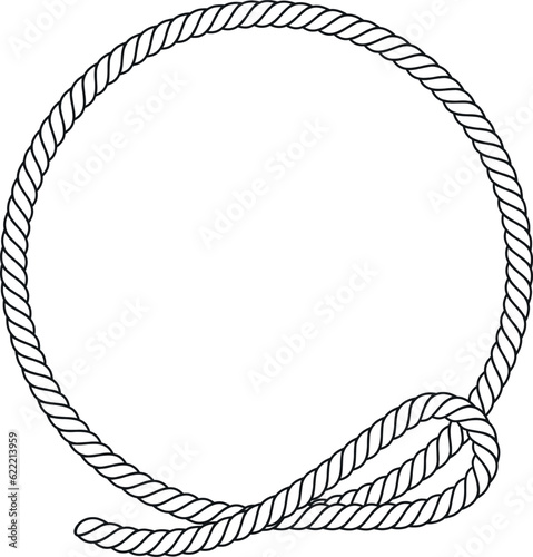 Rope circle border twisted round pattern decoration with nautical knot loop monochrome line vector