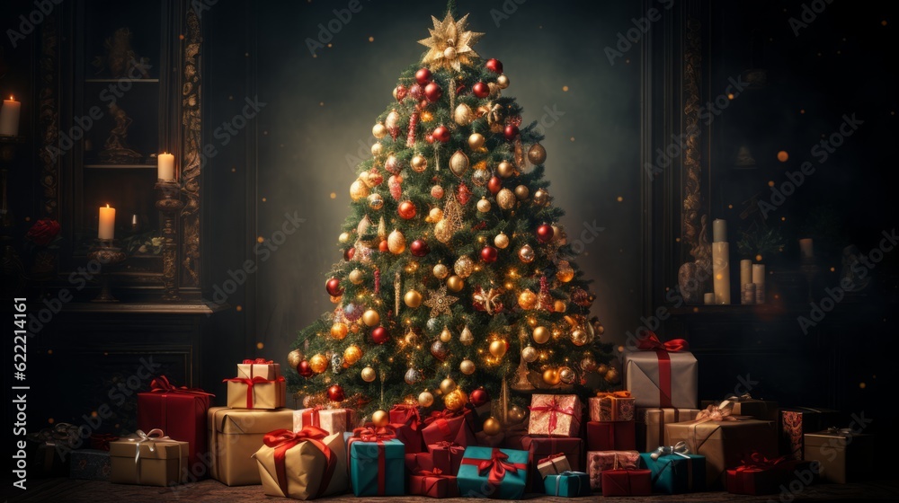 A beautiful real Christmas tree with presents. A beautiful real Christmas tree with presents.