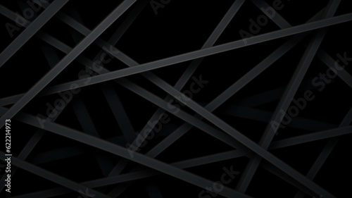 Abstract dark background of flat intersecting lines in black colors