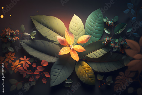 Beautiful Glowing Plant And Leaves Background  Floral Tropical Background 