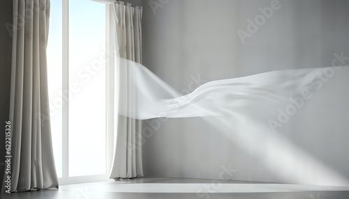 white columns and curtains  dress  bride  wedding dress  room   AI generated 