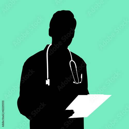 Male Doctor Silhouette with Stethoscope and Clipboard