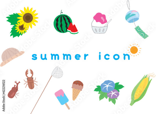夏のアイコンセット（クレヨンタッチ）