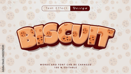 Editable text effect vector design - Cute Biscuit with Chocolate Chips 3d Cartoon flat pattern design in trend text effect premium template style vector.