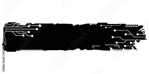Rectangular design element silhouette in tech style isolated on white. Long tech plate with copy space. Clipart.