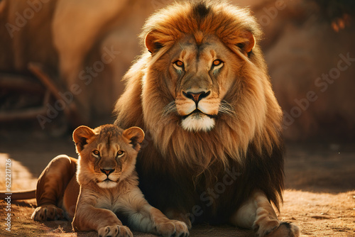 portrait of a lion and a cub 