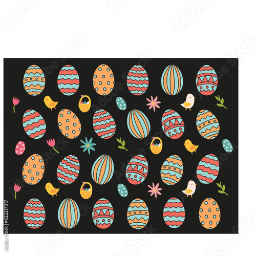 Fond d'une nappe décorée d'œufs sur fond noir