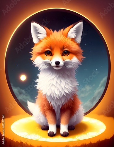fox in the snow in night .