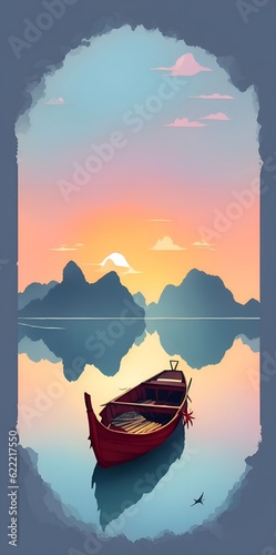 boat on the sea Sunset time Ai generated.