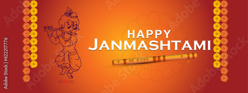 "Happy Janmasthami". Krishna Janmashtami colour vector illustration