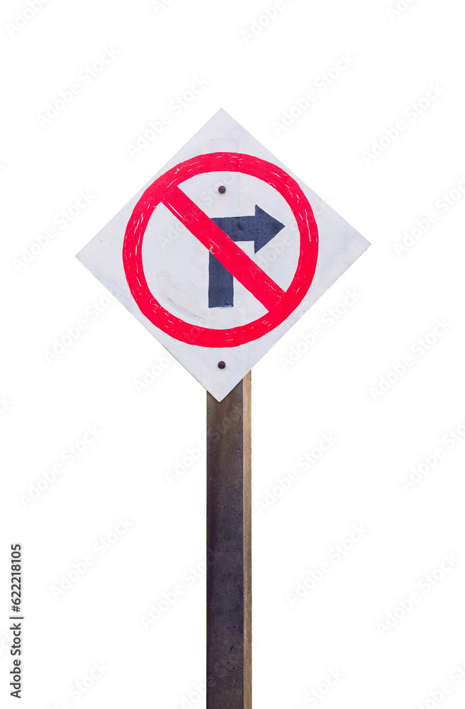 No turn right road sign isolated on white background No turn right road sign isolated on white background