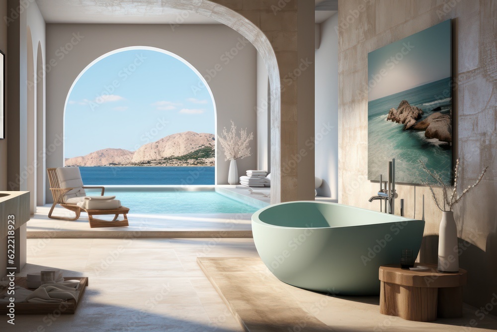 Exquisite High-End Bathroom Interior with a Close-Up of a Luxurious Freestanding Tub and Elegant Design