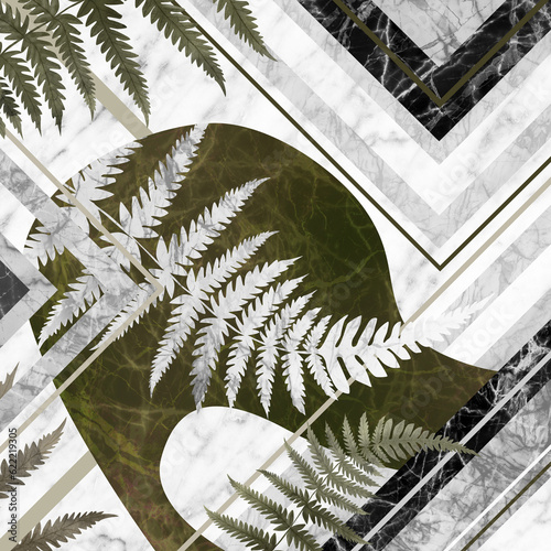 Wallpaper Mural Wallpaper with a plant composition of leaves on a background of marble elements Torontodigital.ca