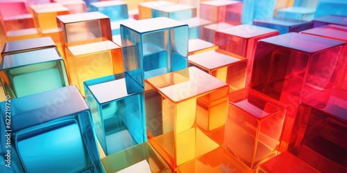 Abstract rainbow cubes, multicolor background, iridescent colors on dark