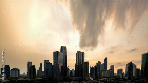 Panoramic Jakarta skyline with urban skyscrapers in the afternoon