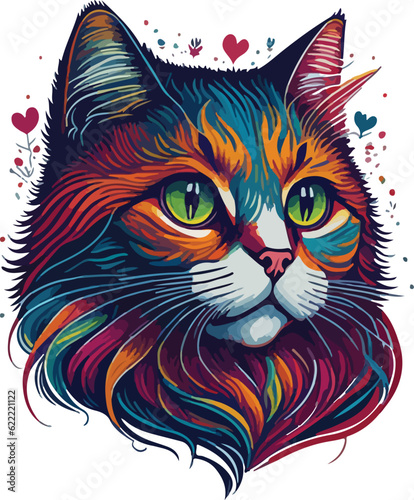 Colorful cat face vibrant bold vivid colors t-shirt design vector illustrations. Colorful cat majesty