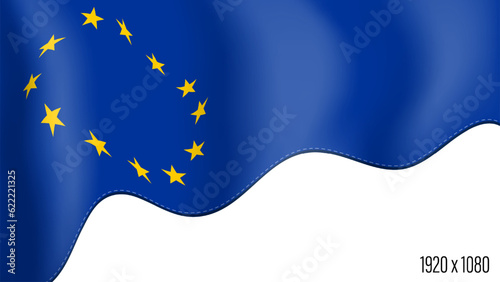 European Union country flag realistic independence day background. EU commonwealth banner in motion waving, fluttering in wind. Festive patriotic HD format template for independence day