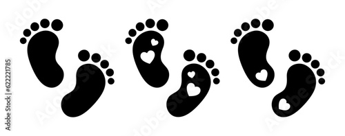 Baby footprint with hearts Baby feet silhouette