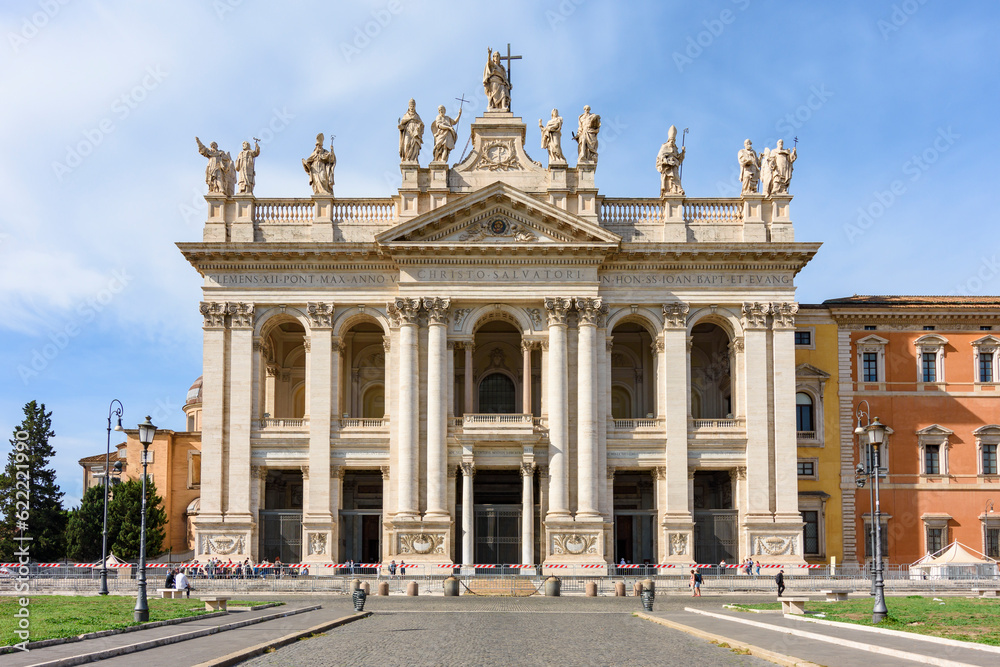 Lateran basilica (Archbasilica cathedral of Most Holy Savior and of Saints John Baptist and John Evangelist in the Lateran) in Rome, Italy - obrazy, fototapety, plakaty 