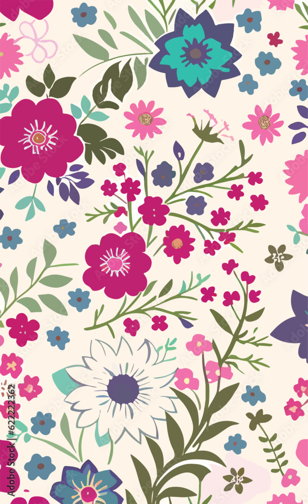 vector pattern of multicolored flowers