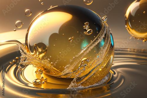 Colorful 3D rendering of oil floating on water, wonderful structure of colorful oil bubbles.