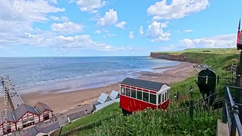 The clifftop tramway or funicular in Saltburn-by-the-Sea on the North Yorkshire coast. Captured on a bright and sunny summer day