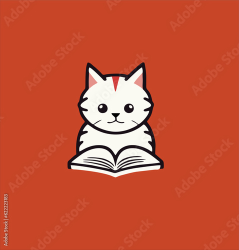 cat holding book logo vector design. Japanese style