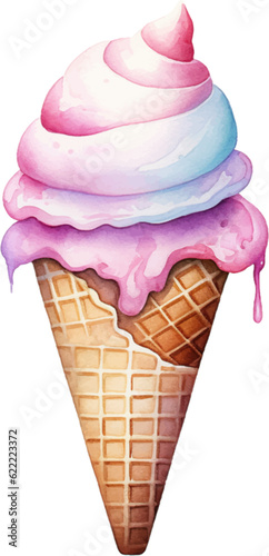 watercolor ice cream cone on white background