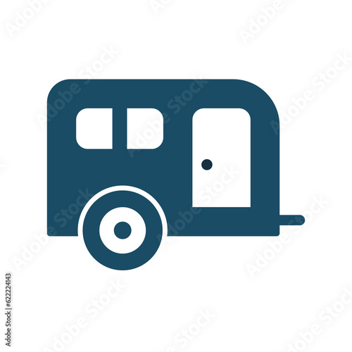 High quality dark blue flat caravan icon. Pictogram, icon set, illustration.