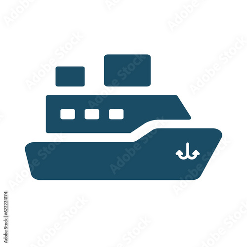 High quality dark blue flat cruise ship icon. Pictogram, icon set, illustration.