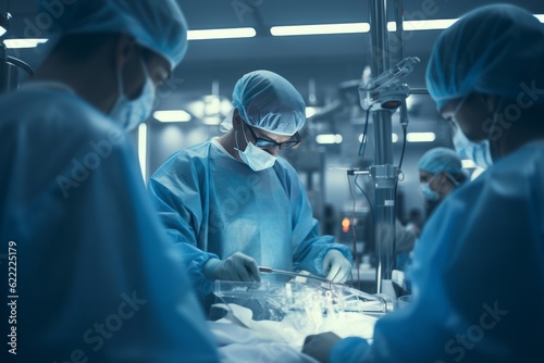 Blurred Interior Of Medical Team Performing Surgical Operation, Generative AI 