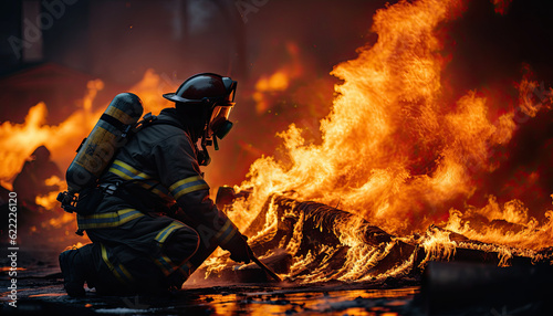  firefighters embody bravery and selflessness as they battle to protect lives and property.ai generative © JKLoma