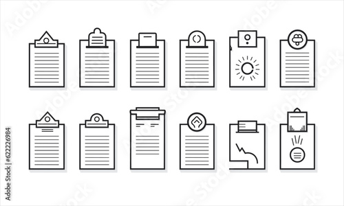 Proficient in Document web symbols inline style. Clipboard, testament, acknowledge, supported, receipt, file, assortment. Vector delineation
