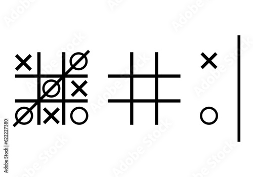 Black line tic tac toe xoxo game flat vector design