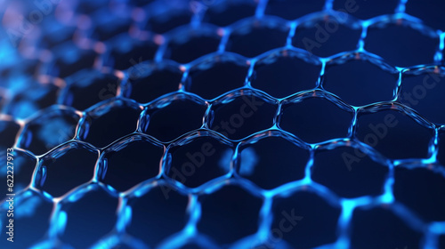 Abstract nanotechnology hexagonal geometric form close-up, concept graphene atomic structure background