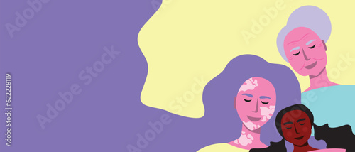 Women of different ages or different generations, template with place for text or vector stock illustration