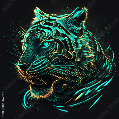 Tiger with green neon effects  PNG  Generative Ai