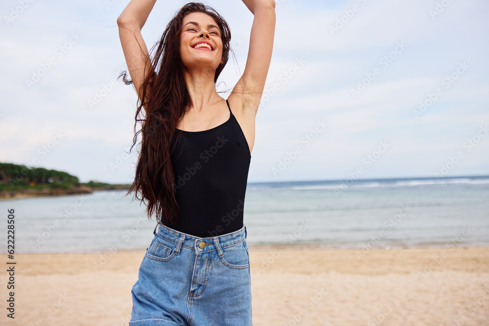 woman summer young sea lifestyle travel sunset beach running happiness smile woman summer young sea lifestyle travel sunset beach running happiness smile