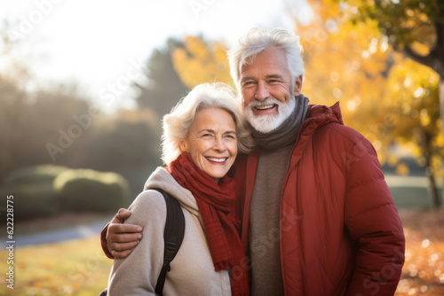 Close up of senior couple in the garden, embracing and smiling. Family enjoying time at home, lifestyle concept. AI Generative