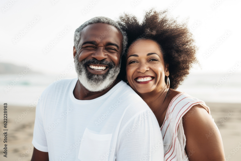 Fototapeta premium Senior couple relaxing by the sea on sunny day.