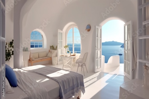 Mediterranean-Inspired Bedroom in a Greek Island Paradise. High end luxurious bedroom